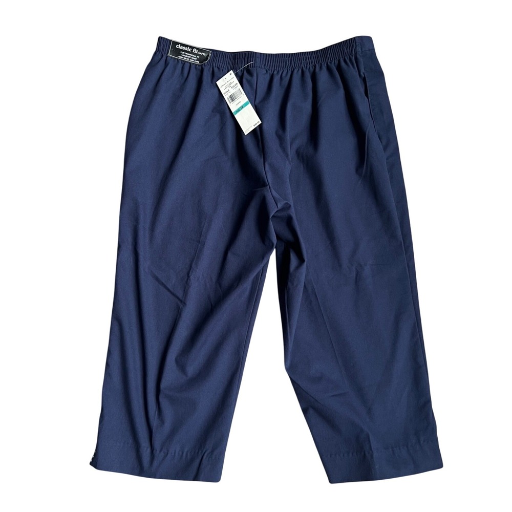 Alfred Dunner Capri Pants Womens 16 Navy Blue Elastic Waist Lady Liberty Cropped